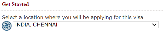 Select location for visa