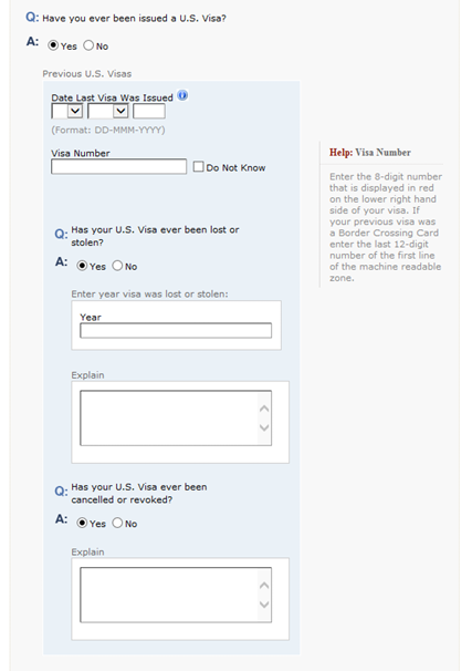 DS160 Previous US Travel Information Contd